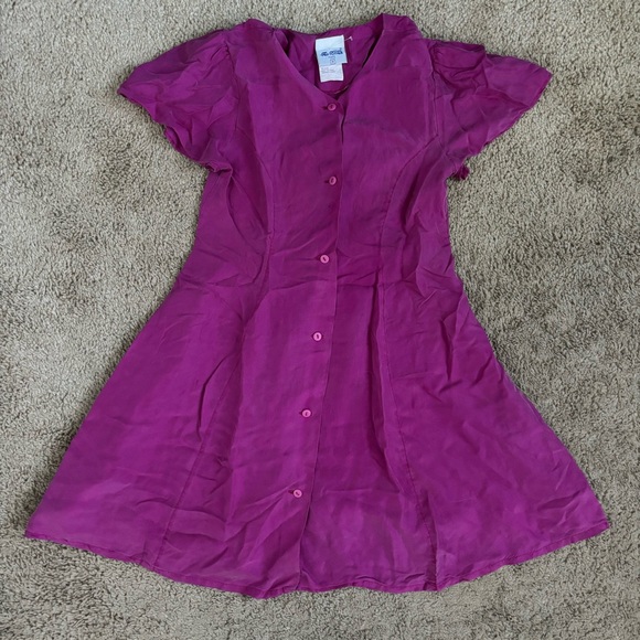 Hot Pink Silk Button Down Dress Vintage Feu Follez - Picture 3 of 12